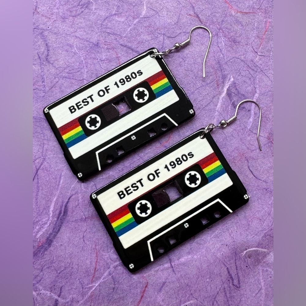 New Retro 80s Style Acrylic Cassette Music Mix Tape Nostalgic Earrings - 3.25”